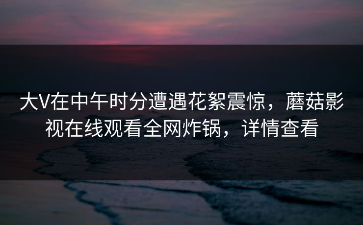 大V在中午时分遭遇花絮震惊，蘑菇影视在线观看全网炸锅，详情查看